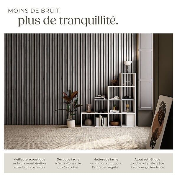 TECTAKE - Panneaux acoustiques muraux décoratifs en bois MDF placage véritable chêne gris clair 110x50cm lot 4 pièces absorption phonique - large