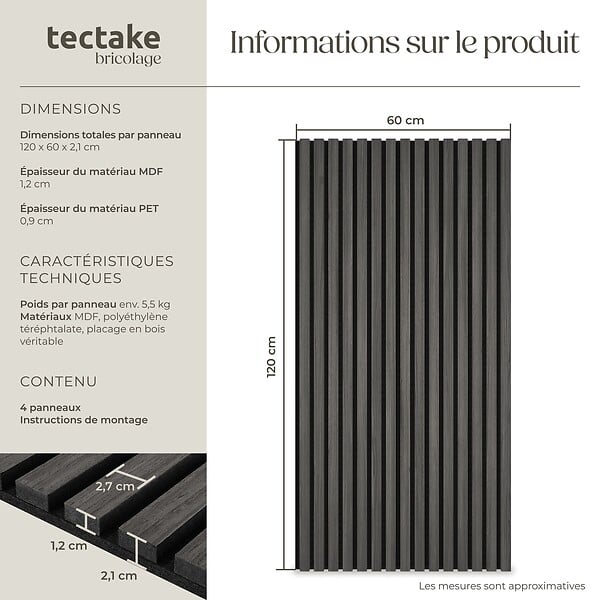 TECTAKE - Panneaux acoustiques SONIC WALL aspect bois chêne noir - large