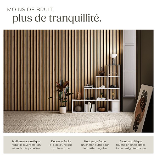 TECTAKE - Panneaux acoustiques muraux chêne en MDF placage bois véritable 120x60x2.1cm absorption sonore isolation phonique design scandinave - large