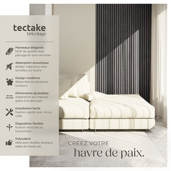 TECTAKE - Panneaux acoustiques SONIC WALL aspect bois chêne noir - large