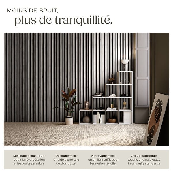 TECTAKE - Panneaux acoustiques en bois chêne gris clair 110x50cm absorption phonique feutre MDF placage véritable isolation sonore décoration murale - large