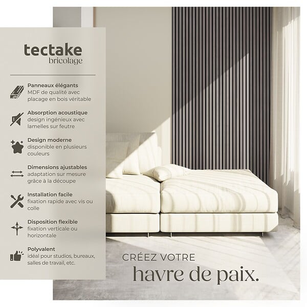 TECTAKE - Panneaux acoustiques SONIC WALL aspect bois chêne gris clair - large