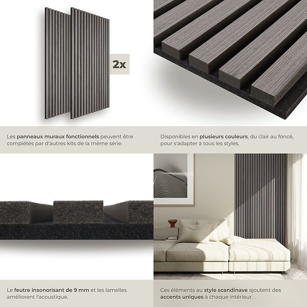 TECTAKE - Panneaux acoustiques SONIC WALL aspect bois chêne gris clair - large