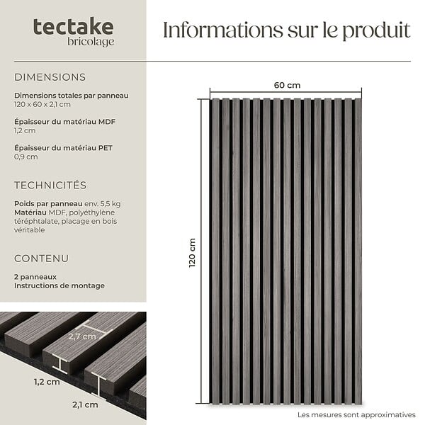 TECTAKE - Panneaux acoustiques SONIC WALL aspect bois chêne gris clair - large