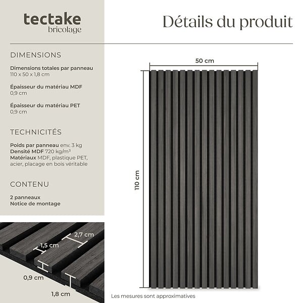 TECTAKE - Panneaux acoustiques Sonic Wall II aspect bois chêne noir - large