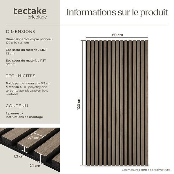 TECTAKE - Panneaux acoustiques SONIC WALL aspect bois Chêne foncé - large