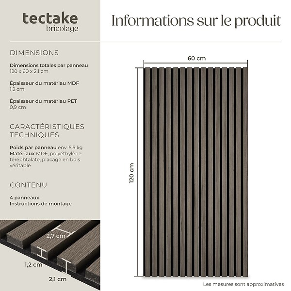 TECTAKE - Panneaux acoustiques SONIC WALL aspect bois Chêne gris - large