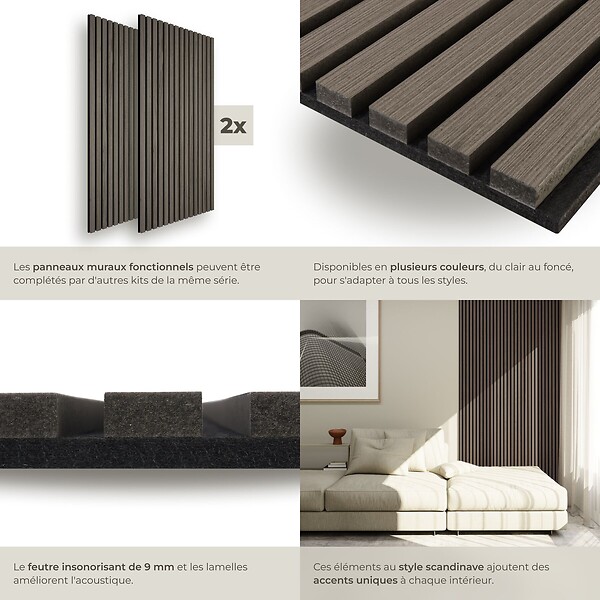 TECTAKE - Panneaux acoustiques SONIC WALL aspect bois Chêne gris - large
