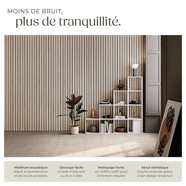 TECTAKE - Panneaux acoustiques décoratifs en MDF placage bois chêne clair 110x50cm absorption phonique feutre lamelles isolation sonore mural - large