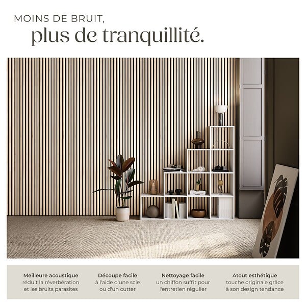 TECTAKE - Panneaux acoustiques décoratifs en MDF placage bois chêne clair 110x50x1.8cm lot 4 pièces absorption phonique isolation sonore mural - large