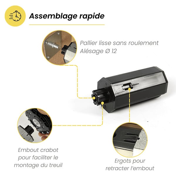 AVOSDIM - Kit axe treuil-manivelle pour volet roulant – Manœuvre manuelle – Largeur 1,50 m - large