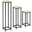 OUTSUNNY - Support pots de fleurs 3 pièces - lot de 3 étagères à fleurs - portes plantes - acier époxy noir plateaux aspect bois de noyer - vignette