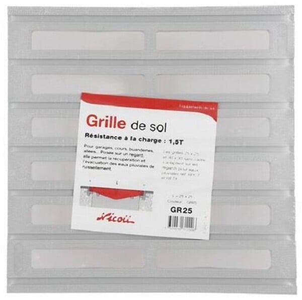 NICOLL - Grille de sol PVC pour eaux pluviales - Gris - 250x250mm- réf : GR25 - NICOLL - large