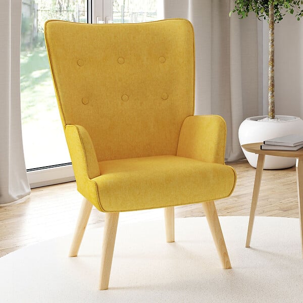 ID MARKET - Fauteuil scandinave IVAR en tissu jaune - large