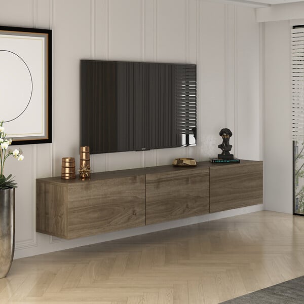 CONCEPT USINE - Meuble TV suspendu avec placards 150cm noyer HAL - large
