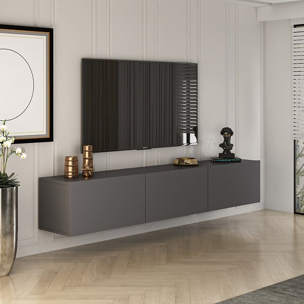 CONCEPT USINE - Meuble TV suspendu avec placards 150cm gris anthracite HAL - large