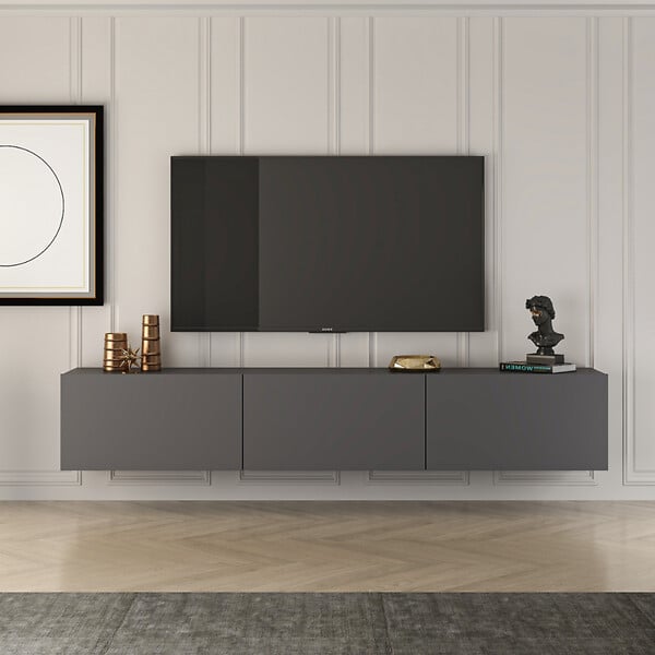 CONCEPT USINE - Meuble TV suspendu avec placards 150cm gris anthracite HAL - large
