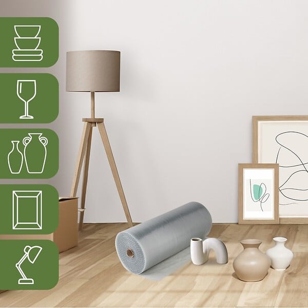 PACK AND MOVE - Pack And Move - Film À Bulle Recyclé - 1 X 100 M - Déménagement, Expédition Et Protection - Papier Bulle De Qualité - 70% recyclé - large