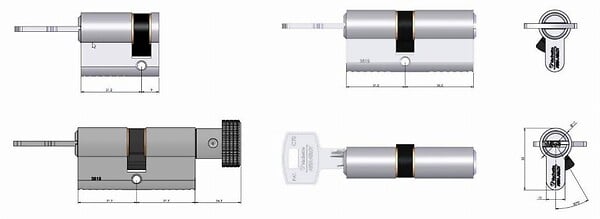 ASSA ABLOY - Cylindre double de sûreté type VELIX 30 X 30 laiton nickelé 5 clés réversibles brevetées - large