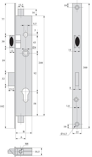 STREMLER - Serrure 3 points pêne dormant demi-tour variaxe 45mm - STREMLER - 2270.45.0 - large