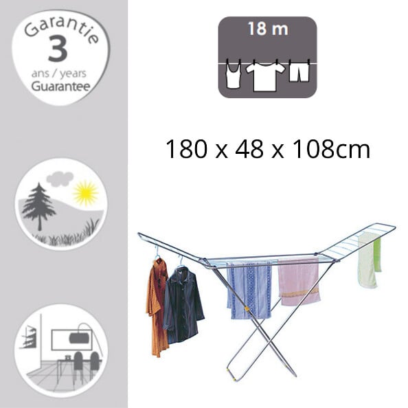 MSV - Séchoir à linge pliable inox 18 m - large