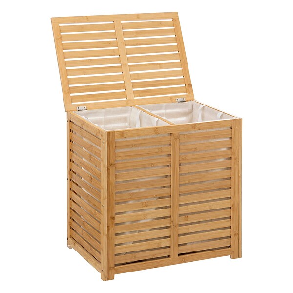 5 FIVE SIMPLY SMART - Coffre à linge double 2x50L en Bambou H 60 cm - large