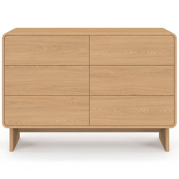 ID MARKET - Commode 6 tiroirs CAPUCINE 110 cm façon hêtre design arrondi - large