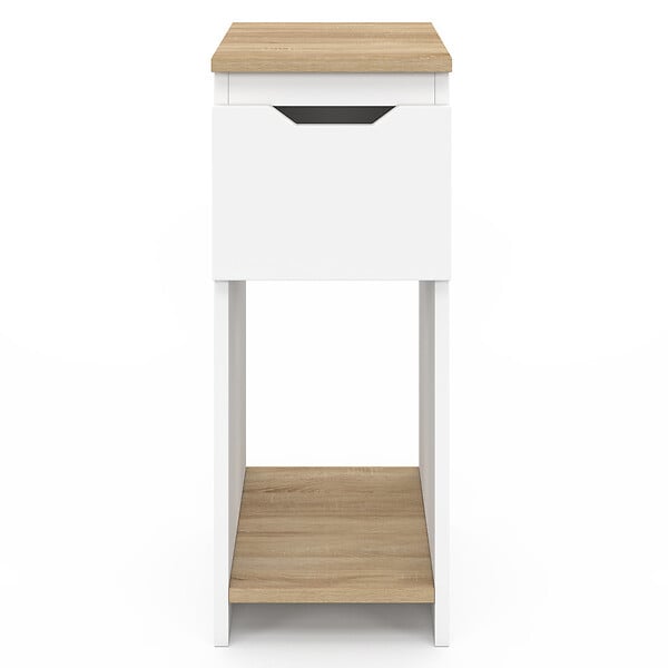 ID MARKET - Lot de 2 tables de chevet étroites ANOUK 1 tiroir avec niche blanc et bois - large