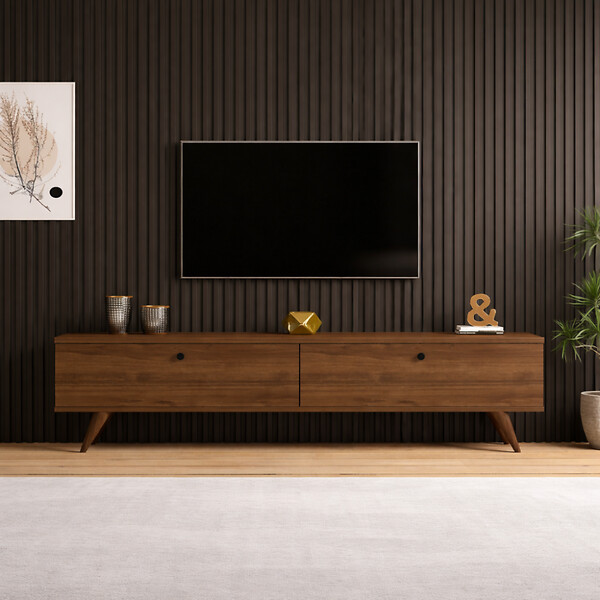 CONCEPT USINE - Meuble TV 160cm avec deux placards noyer POLY - large