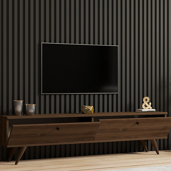CONCEPT USINE - Meuble TV 160cm avec deux placards noyer POLY - large