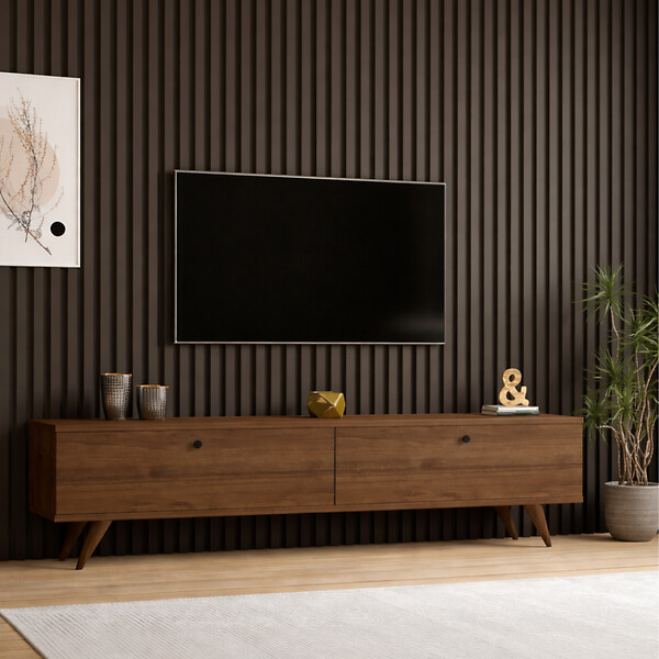 CONCEPT USINE - Meuble TV 160cm avec deux placards noyer POLY - large
