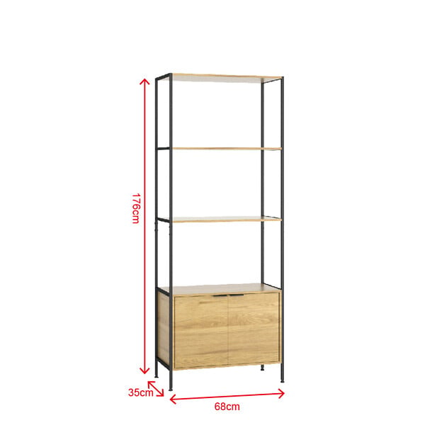 CONCEPT USINE - Etagère 4 rangements et placard 176 cm bois et noir TYDIE - large