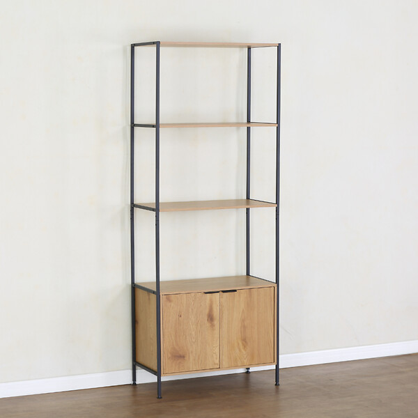 CONCEPT USINE - Etagère 4 rangements et placard 176 cm bois et noir TYDIE - large