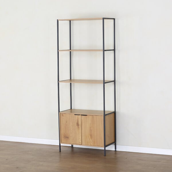 CONCEPT USINE - Etagère 4 rangements et placard 176 cm bois et noir TYDIE - large