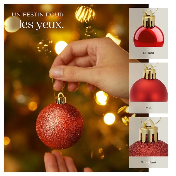 TECTAKE - Lot 84 boules de Noël rouges rouge - large