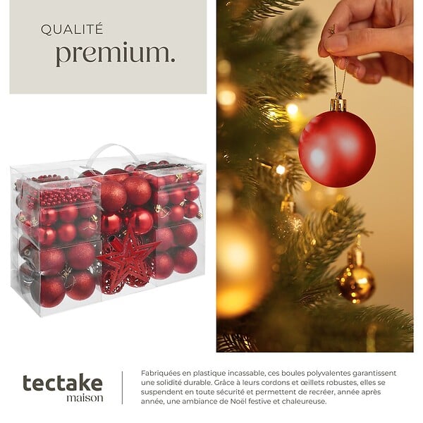 TECTAKE - Lot 84 boules de Noël rouges rouge - large