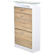 HOMCOM - Armoire à chaussures organisateur de luxe pour chaussures 2 portes abattantes 2 compartiments, tiroir, étagère verre panneaux particules chêne blanc - vignette