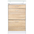 HOMCOM - Armoire à chaussures organisateur de luxe pour chaussures 2 portes abattantes 2 compartiments, tiroir, étagère verre panneaux particules chêne blanc - vignette