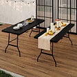 ID MARKET - Table pliante d'appoint portable 180 cm pour camping ou réception imitation bois noir - vignette