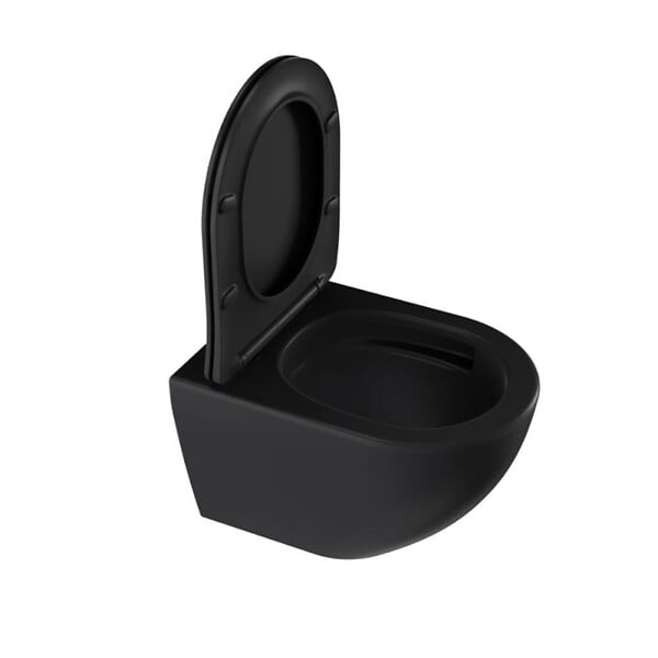 SWISS AQUA TECHNOLOGIES - Swiss Aqua Technologies Fusion WC suspendu avec abattant SoftClose et fixations invisibles, rinçage Vortex, noir mat (SATFUS010RTORPBKM) - large
