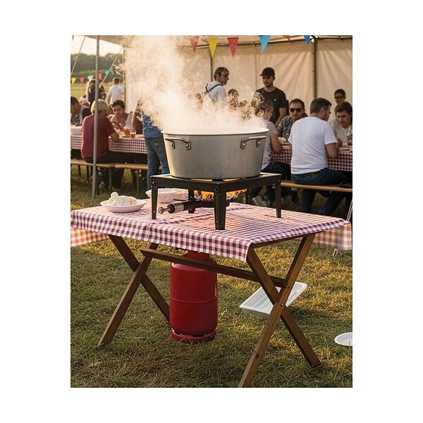 INTEC - Réchaud à gaz 7.5KW Acier émaillé Bruleur fonte Réchaud Traiteur 4 pieds Cuissons extérieures - large