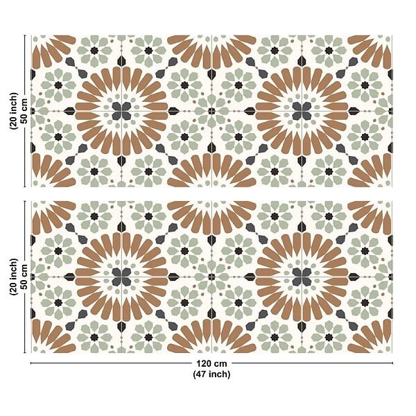 99DECO - Crédence cuisine en aluminium - effet carreaux de ciment marron et vert - 240x50 cm (en 2 bandeaux) - large