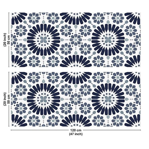 99DECO - Crédence cuisine en aluminium - effet carreaux de ciment bleu - 240x50 cm (en 2 bandeaux) - large