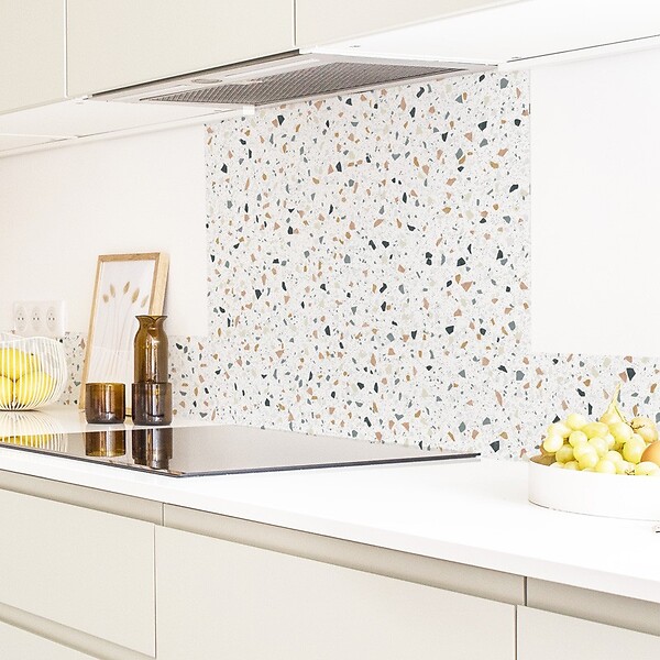 99DECO - Fond de hotte en aluminium effet terrazzo blanc - 70x60 cm - large