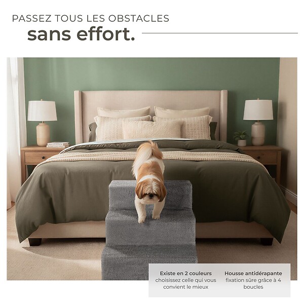 TECTAKE - Escalier pour animaux domestiques Paw Path avec housse en peluche 37 x 45 x 34,5 cm gris - large