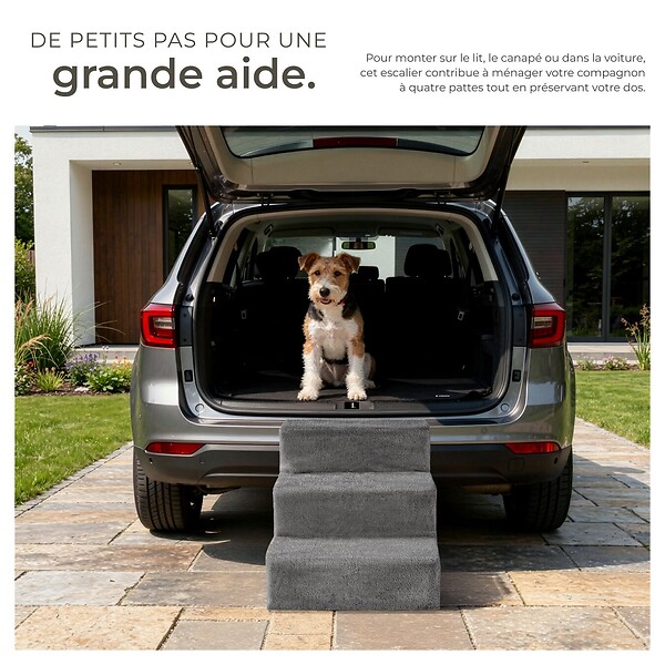 TECTAKE - Escalier pour animaux domestiques Paw Path avec housse en peluche 37 x 45 x 34,5 cm gris - large