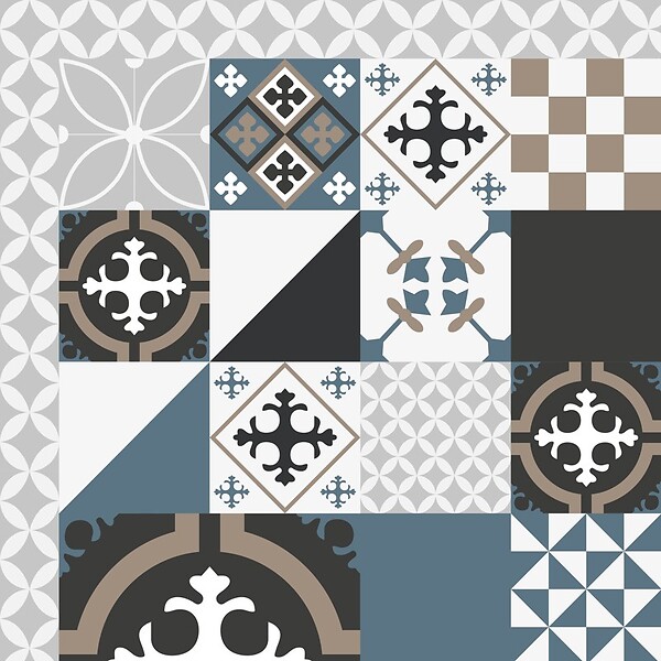 99DECO - Tapis antidérapant - Ciment Style Dulce - vinyle - int./ext. - Bleu - 50x200cm - large