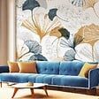 99DECO - Papier peint panoramique - Gingko - Multicolore - intissé : 150g/m² - 5 lés : 240x270cm - vignette