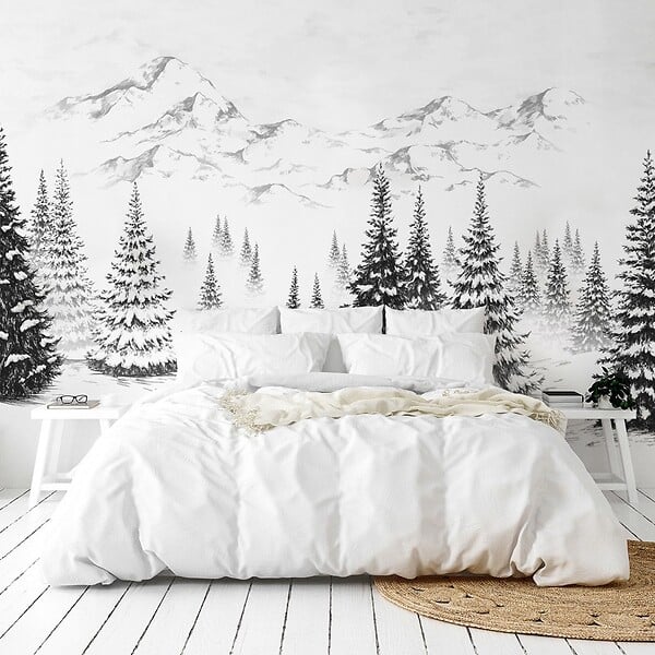 99DECO - Papier peint panoramique - Montagne - Noir - intissé : 150g/m² - 9 lés : 432x270cm - large
