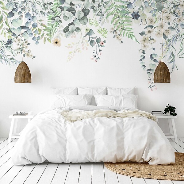 99DECO - Papier peint panoramique - Flowers in Rain - Multicolore - intissé : 150g/m² - 7 lés : 336x270cm - large